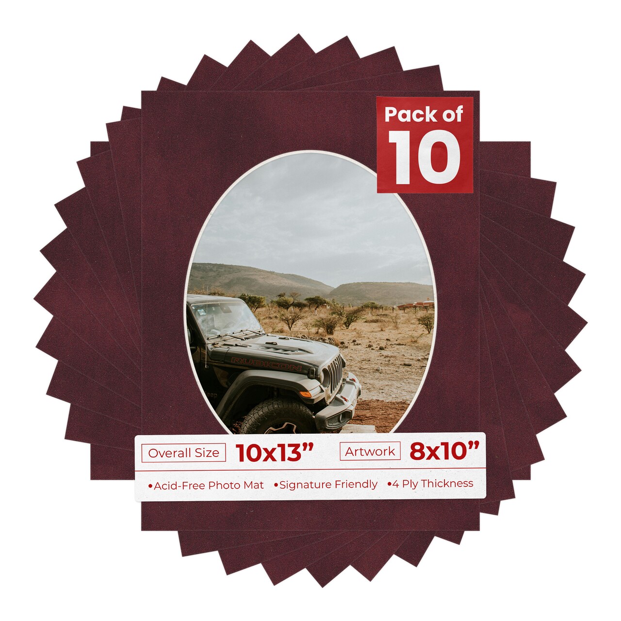 Dark Red Suede Mat Board for 10x13 Frames - Oval Opening for 8x10 Photos